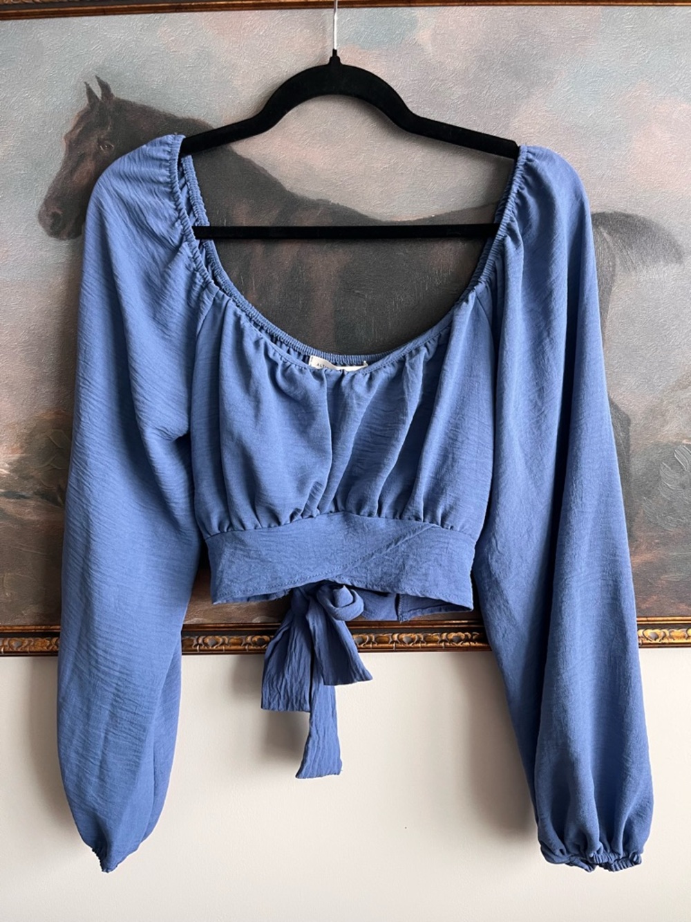 Altar'd State Periwinkle Blue Long-Sleeve Tie-Back Crop Top